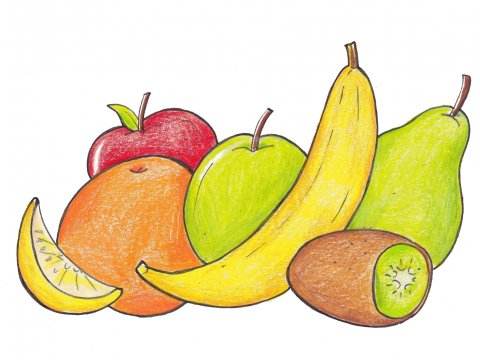ávextir, epli, appelsína, banani, kíví
